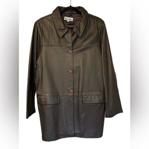 VTG Winter Silks Leather Trench. Size M.